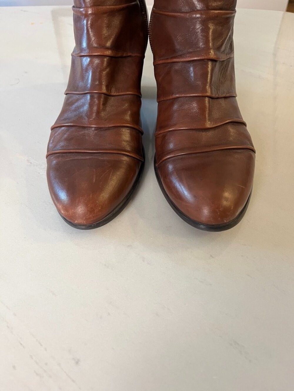 Arnold Churgin Brown Leather Mid Calf Boot Women's EU 40 US 9 Block Heel Zip - Picture 4 of 6